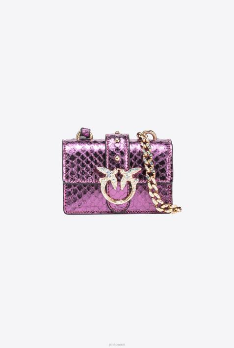 Microlove-Taschen | Pinko lila-glänzendes Gold Galleria laminierte Reptilien-Micro-Love-Bag OneZ4ZP1234