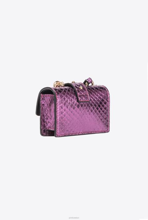 Microlove-Taschen | Pinko lila-glänzendes Gold Galleria laminierte Reptilien-Micro-Love-Bag OneZ4ZP1234