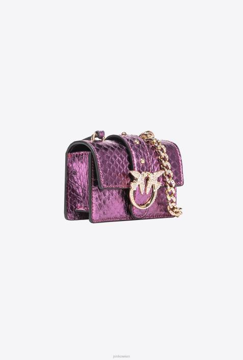 Microlove-Taschen | Pinko lila-glänzendes Gold Galleria laminierte Reptilien-Micro-Love-Bag OneZ4ZP1234