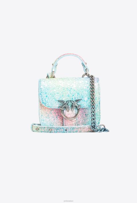 Microlove-Taschen | Pinko mehrfarbiges Grün-Altsilber Galleria Glitter Micro Love Bag BellZ4ZP1231