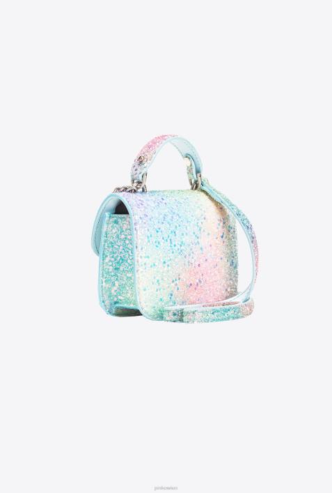 Microlove-Taschen | Pinko mehrfarbiges Grün-Altsilber Galleria Glitter Micro Love Bag BellZ4ZP1231