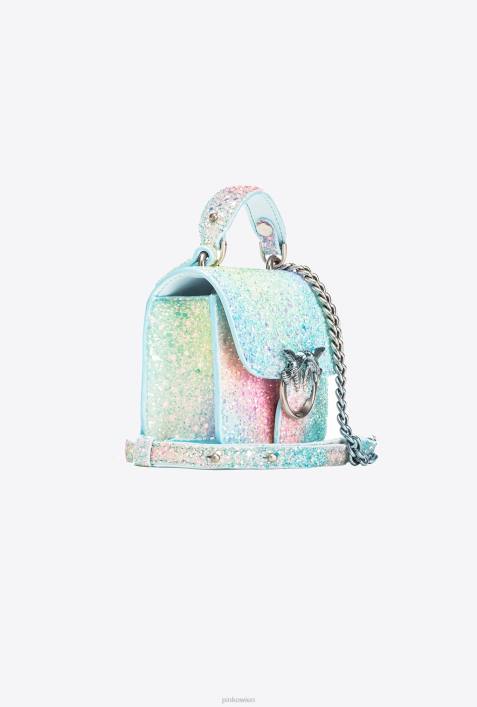 Microlove-Taschen | Pinko mehrfarbiges Grün-Altsilber Galleria Glitter Micro Love Bag BellZ4ZP1231