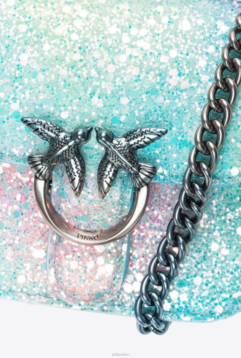 Microlove-Taschen | Pinko mehrfarbiges Grün-Altsilber Galleria Glitter Micro Love Bag BellZ4ZP1231
