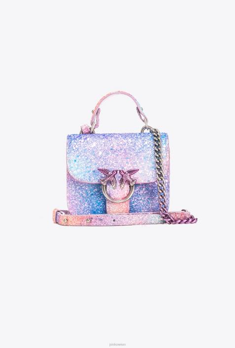 Microlove-Taschen | Pinko mehrfarbiges Rosa-Altsilber Galleria Glitter Micro Love Bag BellZ4ZP1232