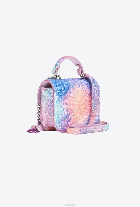 Microlove-Taschen | Pinko mehrfarbiges Rosa-Altsilber Galleria Glitter Micro Love Bag BellZ4ZP1232