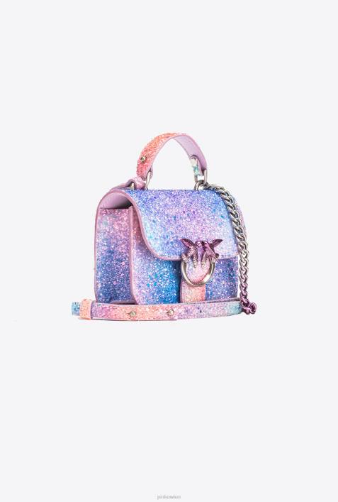 Microlove-Taschen | Pinko mehrfarbiges Rosa-Altsilber Galleria Glitter Micro Love Bag BellZ4ZP1232