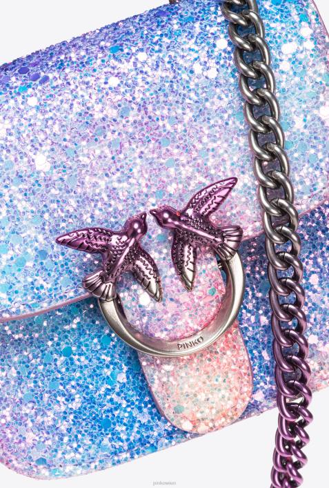 Microlove-Taschen | Pinko mehrfarbiges Rosa-Altsilber Galleria Glitter Micro Love Bag BellZ4ZP1232