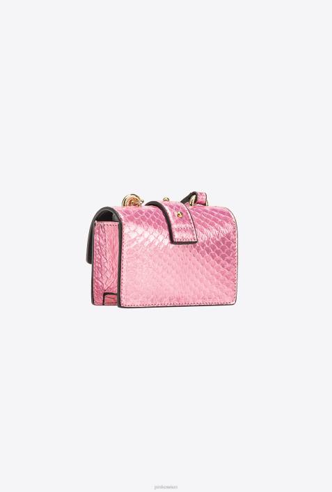 Microlove-Taschen | Pinko puderrosa-glänzendes Gold Galleria laminierte Reptilien-Micro-Love-Bag OneZ4ZP1233