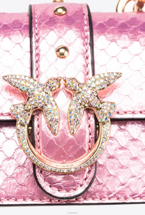 Microlove-Taschen | Pinko puderrosa-glänzendes Gold Galleria laminierte Reptilien-Micro-Love-Bag OneZ4ZP1233