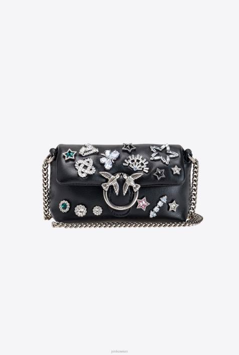 Microlove-Taschen | Pinko schwarz-altsilber Micro-Love-Bag-Puff-Fancy-PinsZ4ZP1255