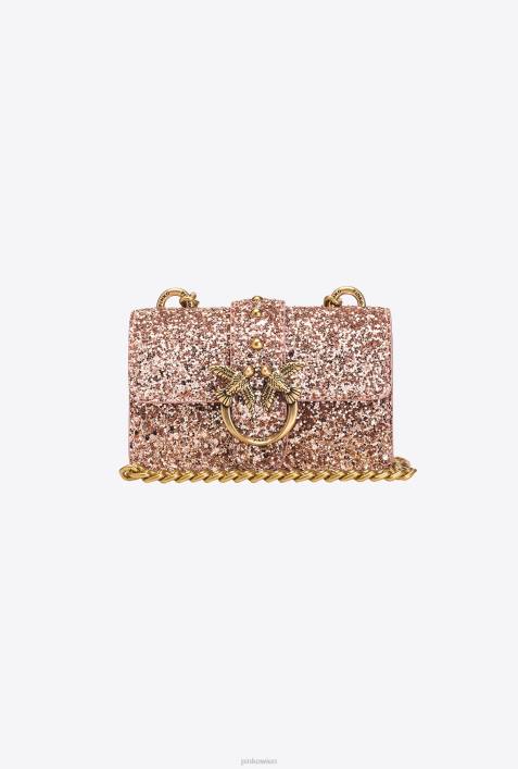 Microlove-Taschen | Pinko staubiges Rosa-Antikgold Micro Love Bag mit körnigem GlitzerZ4ZP1207