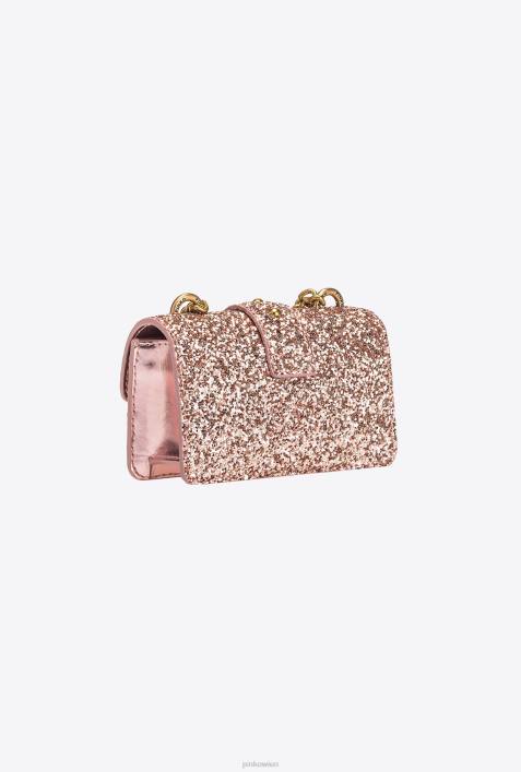 Microlove-Taschen | Pinko staubiges Rosa-Antikgold Micro Love Bag mit körnigem GlitzerZ4ZP1207