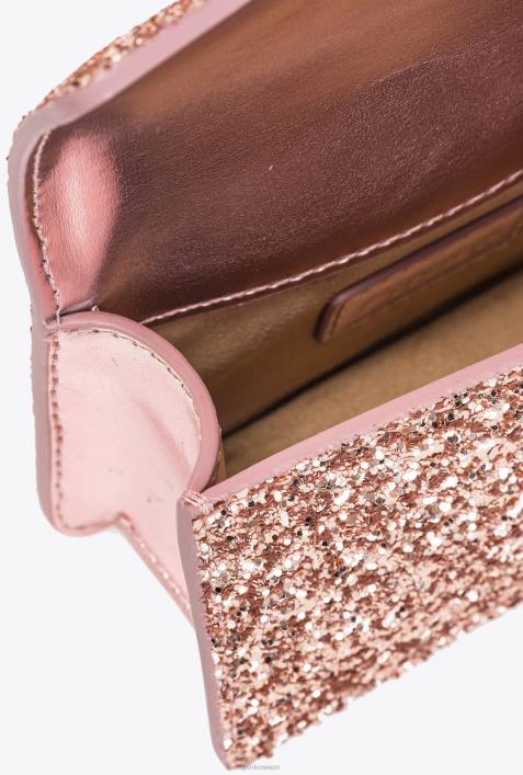 Microlove-Taschen | Pinko staubiges Rosa-Antikgold Micro Love Bag mit körnigem GlitzerZ4ZP1207