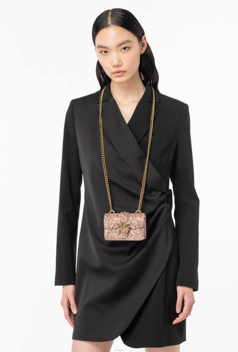 Microlove-Taschen | Pinko staubiges Rosa-Antikgold Micro Love Bag mit körnigem GlitzerZ4ZP1207