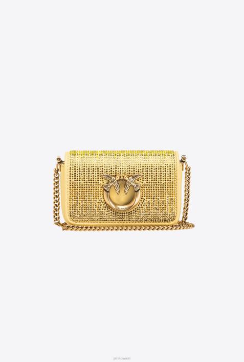 Microlove-Taschen | Pinko wässriges Gelb-Antikgold Micro Love Bag Click voller StrassZ4ZP1220