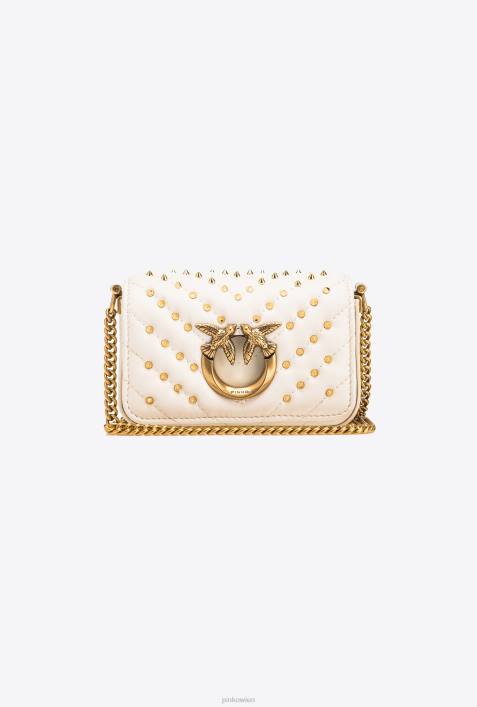 Microlove-Taschen | Pinko weiß-antikgold Mikro-Love-Bag mit Click-Chevron-NietenZ4ZP1217