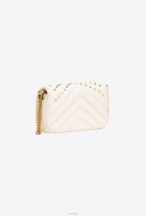 Microlove-Taschen | Pinko weiß-antikgold Mikro-Love-Bag mit Click-Chevron-NietenZ4ZP1217