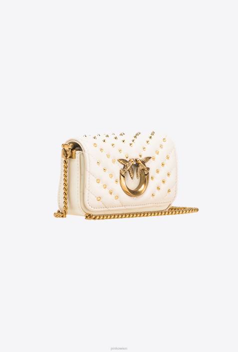 Microlove-Taschen | Pinko weiß-antikgold Mikro-Love-Bag mit Click-Chevron-NietenZ4ZP1217