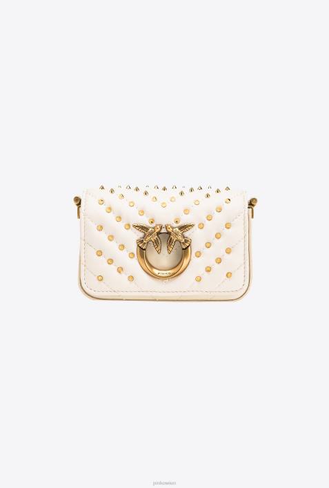 Microlove-Taschen | Pinko weiß-antikgold Mikro-Love-Bag mit Click-Chevron-NietenZ4ZP1217