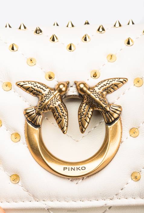 Microlove-Taschen | Pinko weiß-antikgold Mikro-Love-Bag mit Click-Chevron-NietenZ4ZP1217