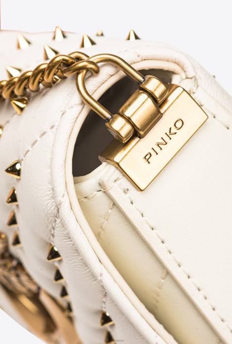 Microlove-Taschen | Pinko weiß-antikgold Mikro-Love-Bag mit Click-Chevron-NietenZ4ZP1217