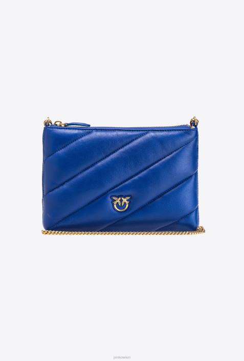 Umhängetaschen | Pinko Clematis blau-antikgold Flache Tasche aus gestepptem NappalederZ4ZP1192