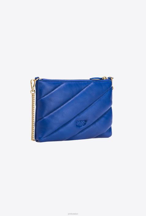 Umhängetaschen | Pinko Clematis blau-antikgold Flache Tasche aus gestepptem NappalederZ4ZP1192