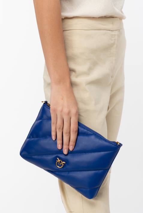 Umhängetaschen | Pinko Clematis blau-antikgold Flache Tasche aus gestepptem NappalederZ4ZP1192