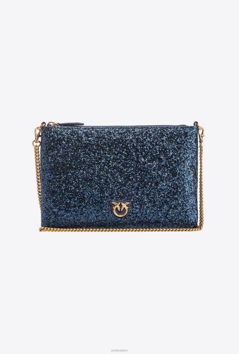 Umhängetaschen | Pinko Clematis blau-antikgold glitzernde klassische flache LiebestascheZ4ZP1198
