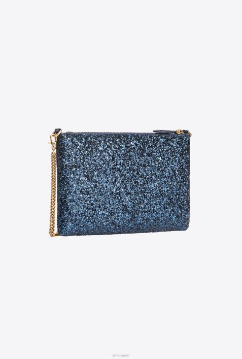 Umhängetaschen | Pinko Clematis blau-antikgold glitzernde klassische flache LiebestascheZ4ZP1198