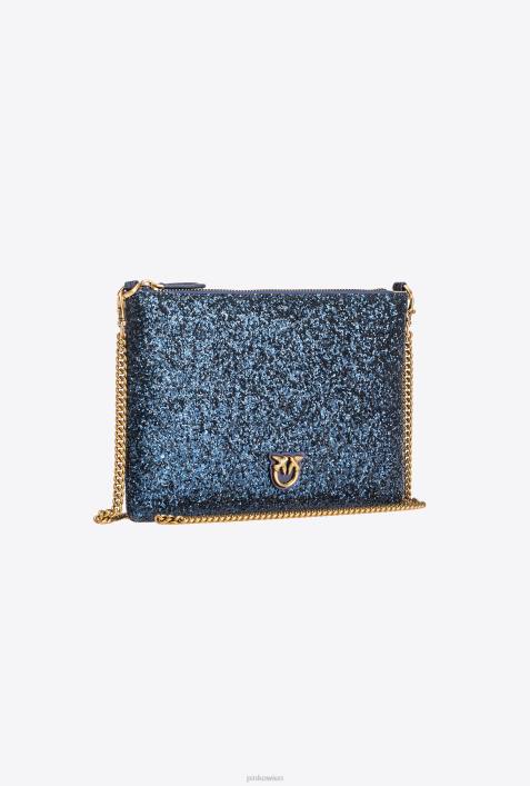 Umhängetaschen | Pinko Clematis blau-antikgold glitzernde klassische flache LiebestascheZ4ZP1198