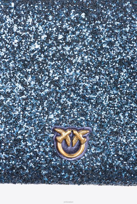 Umhängetaschen | Pinko Clematis blau-antikgold glitzernde klassische flache LiebestascheZ4ZP1198