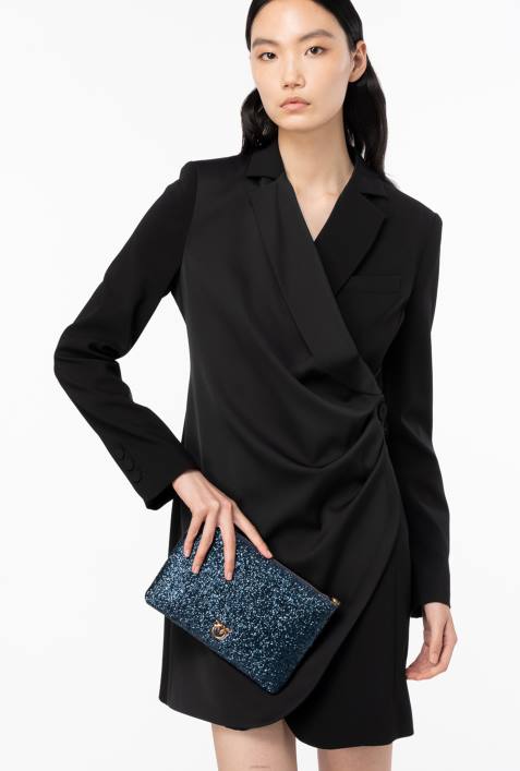 Umhängetaschen | Pinko Clematis blau-antikgold glitzernde klassische flache LiebestascheZ4ZP1198