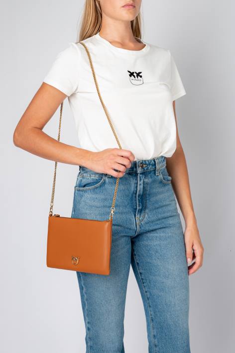 Umhängetaschen | Pinko Cognac-Antikgold flache Lovebag einfachZ4ZP1191