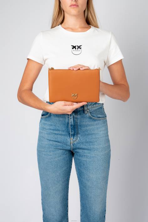 Umhängetaschen | Pinko Cognac-Antikgold flache Lovebag einfachZ4ZP1191
