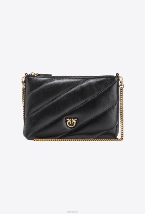 Umhängetaschen | Pinko Schwarz-Antikgold Flache Tasche aus gestepptem NappalederZ4ZP1193