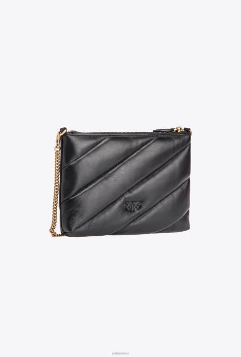 Umhängetaschen | Pinko Schwarz-Antikgold Flache Tasche aus gestepptem NappalederZ4ZP1193