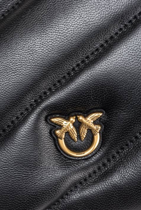 Umhängetaschen | Pinko Schwarz-Antikgold Flache Tasche aus gestepptem NappalederZ4ZP1193
