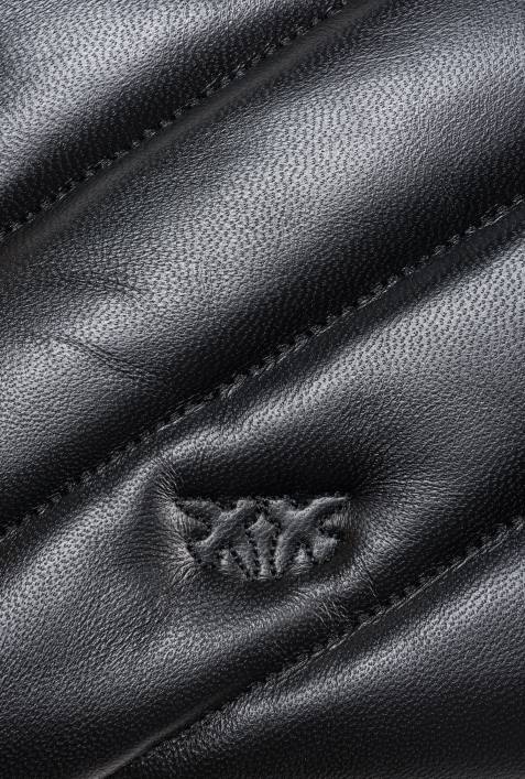 Umhängetaschen | Pinko Schwarz-Antikgold Flache Tasche aus gestepptem NappalederZ4ZP1193