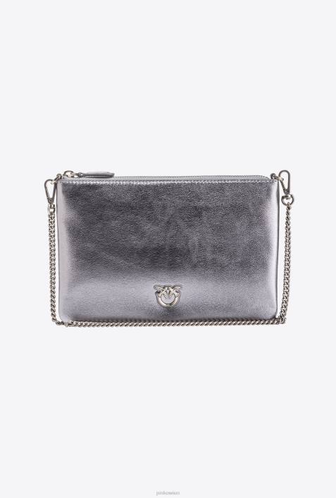 Umhängetaschen | Pinko Silber-Altsilber folierte klassische flache LiebestascheZ4ZP1195