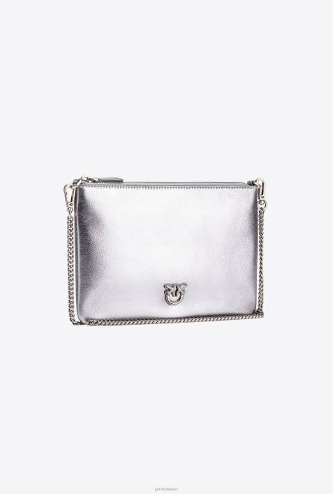 Umhängetaschen | Pinko Silber-Altsilber folierte klassische flache LiebestascheZ4ZP1195