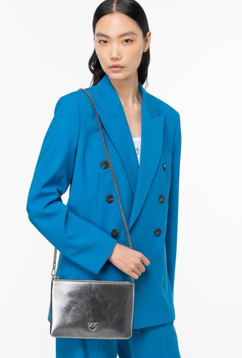 Umhängetaschen | Pinko Silber-Altsilber folierte klassische flache LiebestascheZ4ZP1195