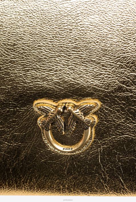 Umhängetaschen | Pinko antikes Gold folierte klassische flache LiebestascheZ4ZP1196