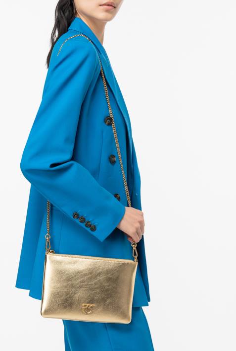 Umhängetaschen | Pinko antikes Gold folierte klassische flache LiebestascheZ4ZP1196
