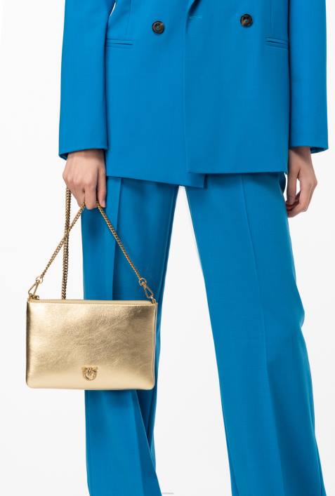 Umhängetaschen | Pinko antikes Gold folierte klassische flache LiebestascheZ4ZP1196