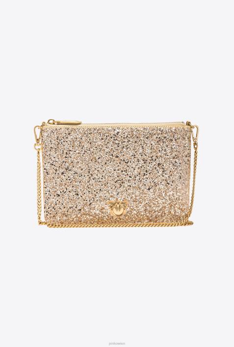 Umhängetaschen | Pinko antikes Gold glitzernde klassische flache LiebestascheZ4ZP1199