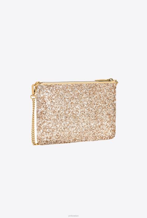 Umhängetaschen | Pinko antikes Gold glitzernde klassische flache LiebestascheZ4ZP1199