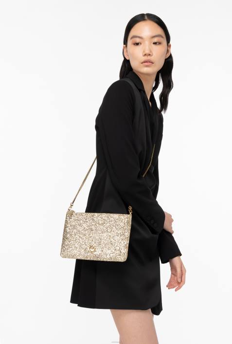 Umhängetaschen | Pinko antikes Gold glitzernde klassische flache LiebestascheZ4ZP1199