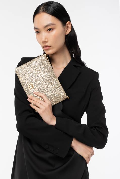 Umhängetaschen | Pinko antikes Gold glitzernde klassische flache LiebestascheZ4ZP1199
