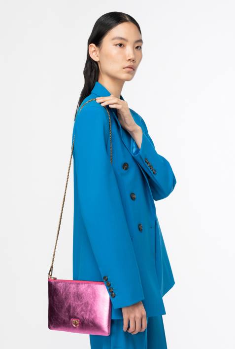 Umhängetaschen | Pinko rosa-antikgold folierte klassische flache LiebestascheZ4ZP1197
